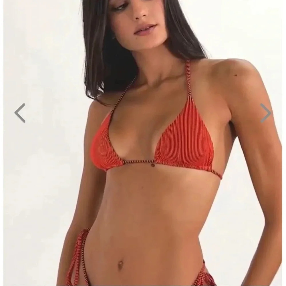NWT OneOne Swimwear Bikini SET Ariel Flame Red Black Ribbed Triangle NEW Sexy - Picture 5 of 10